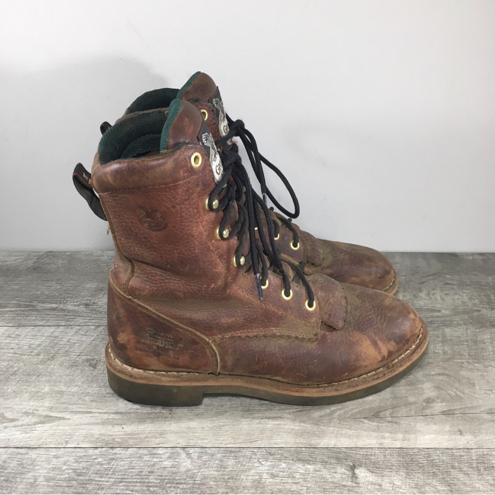 Georgia Boot Farm & Ranch G3114 Men’s Brown Leather Lacer Soft Toe Boots Size 8